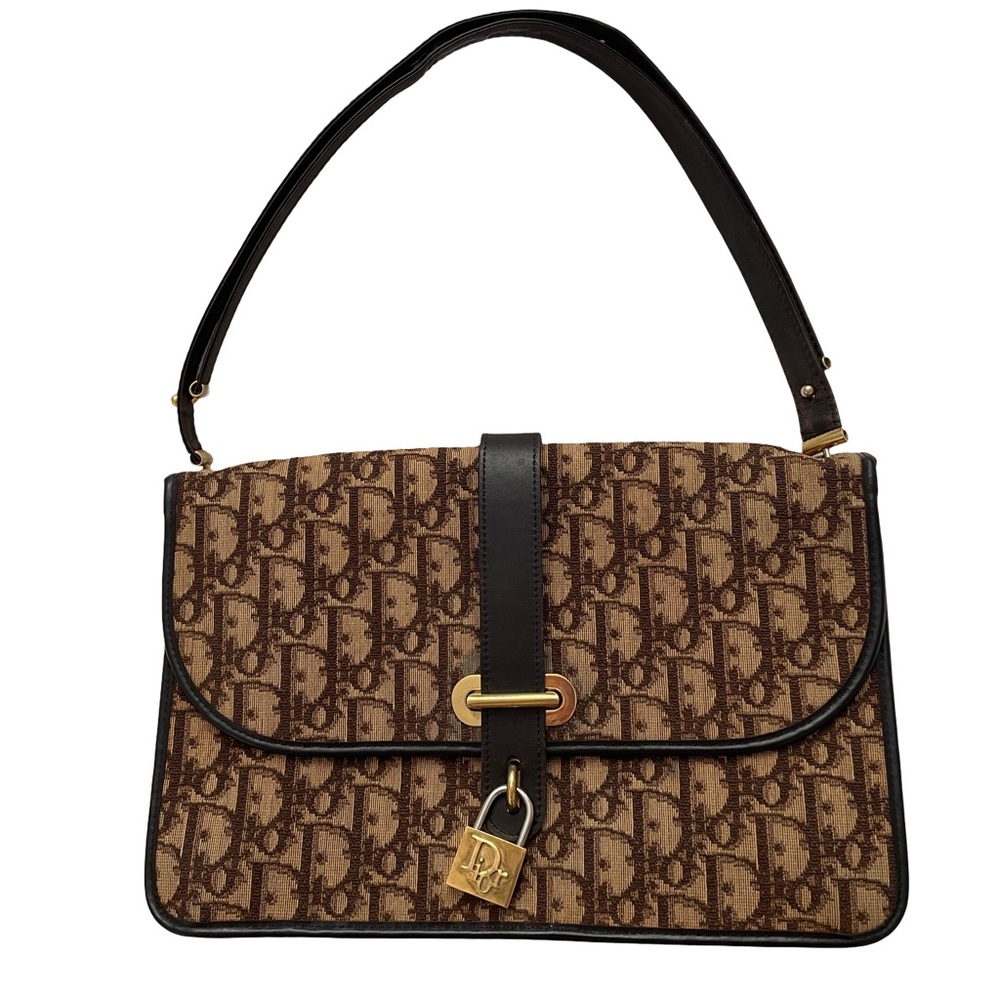 Dior RARE Vintage Brown Trotter Lock Shoulder Bag